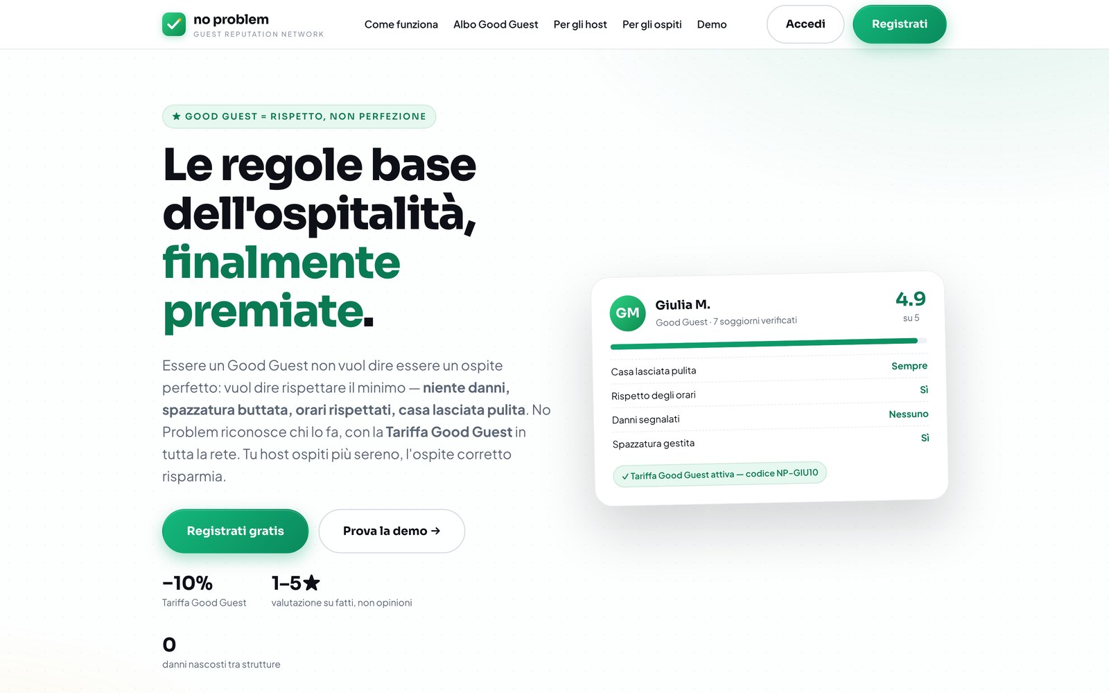 No Problem — piattaforma di reputazione degli ospiti